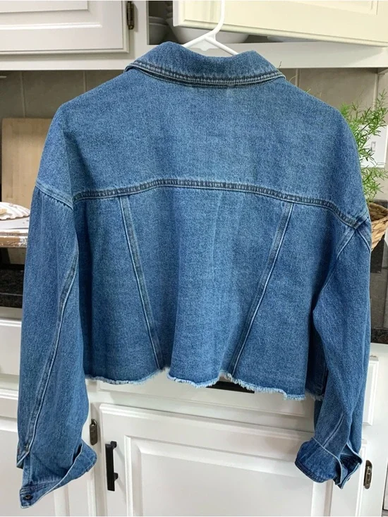Embroidered Denim Crop Fringe Jacket - Picture 6 of 9